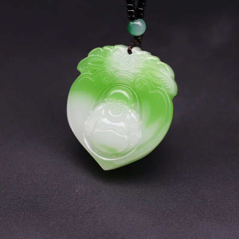 Alb Natural Green Jade Buddha Pandantiv Colier Șirag de mărgele de Mână-Sculptate Farmec Jadeit Bijuterii de Moda Amuleta pentru Barbati Femei Norocos Cadouri