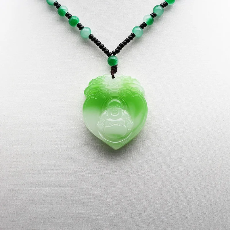 Alb Natural Green Jade Buddha Pandantiv Colier Șirag de mărgele de Mână-Sculptate Farmec Jadeit Bijuterii de Moda Amuleta pentru Barbati Femei Norocos Cadouri