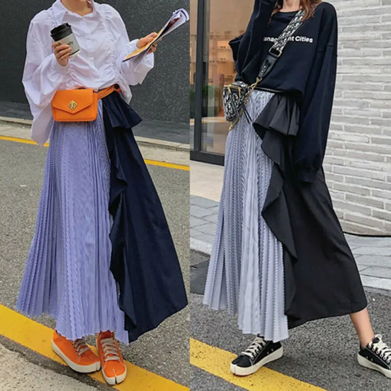 Vară Stil Japonez Elegant Zburli Femei Fusta Casual Pierde Streetwear Elastic Talie Inalta Fusta Plisata