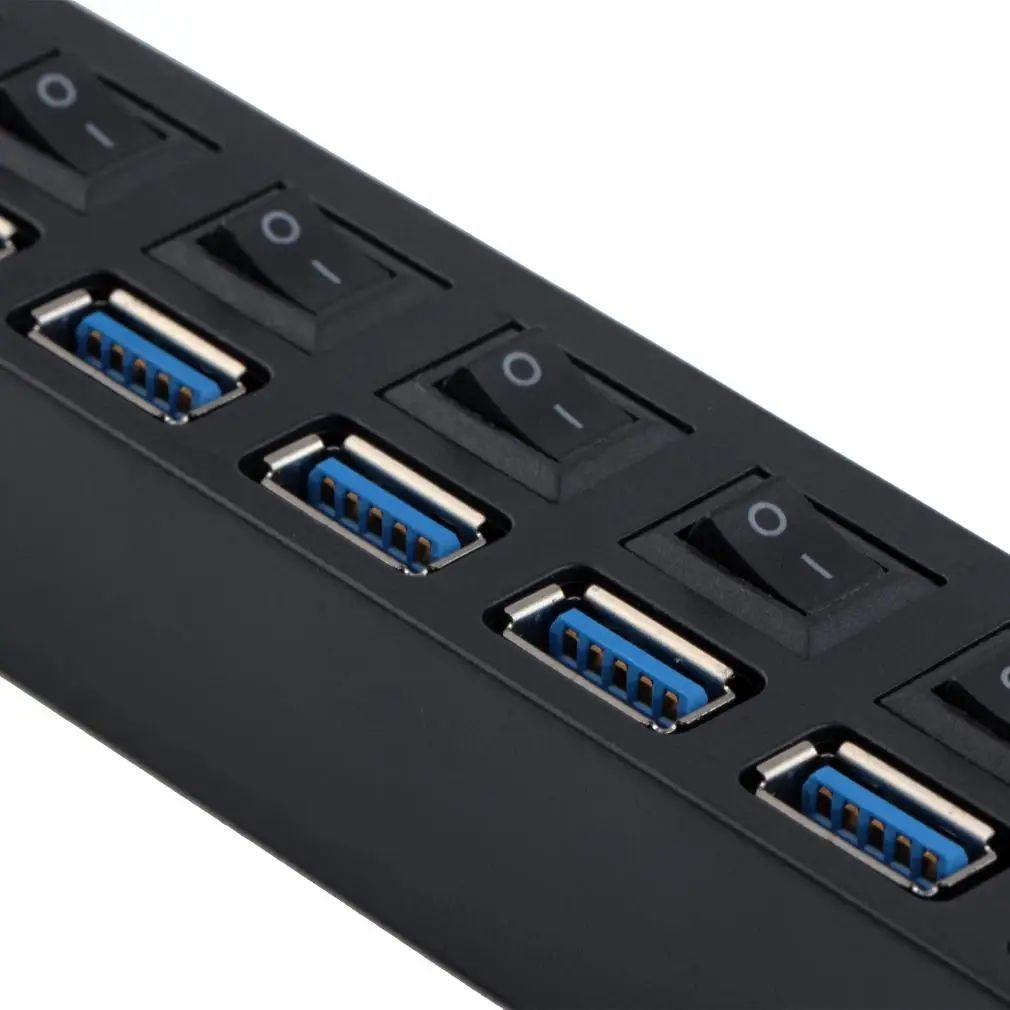 7 Porturi ABS USB 3.0 Hub Cu Comutator On/Off AC Adaptor de Alimentare Pentru PC, Laptop 100-240V 150mA 63cm Cablu UE Plug