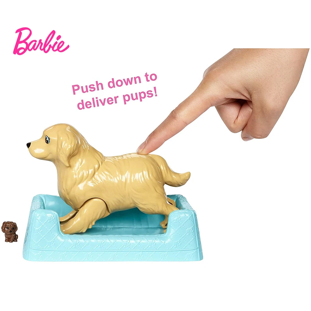 Barbie Îngrijire Câine Combo Născuții Papusa si Animale de companie 3 Pui de Câine Jucărie pentru Copii Îngrijire Câine Jucărie Set Fată Păpușă Jucărie Cadou de Crăciun FDD43