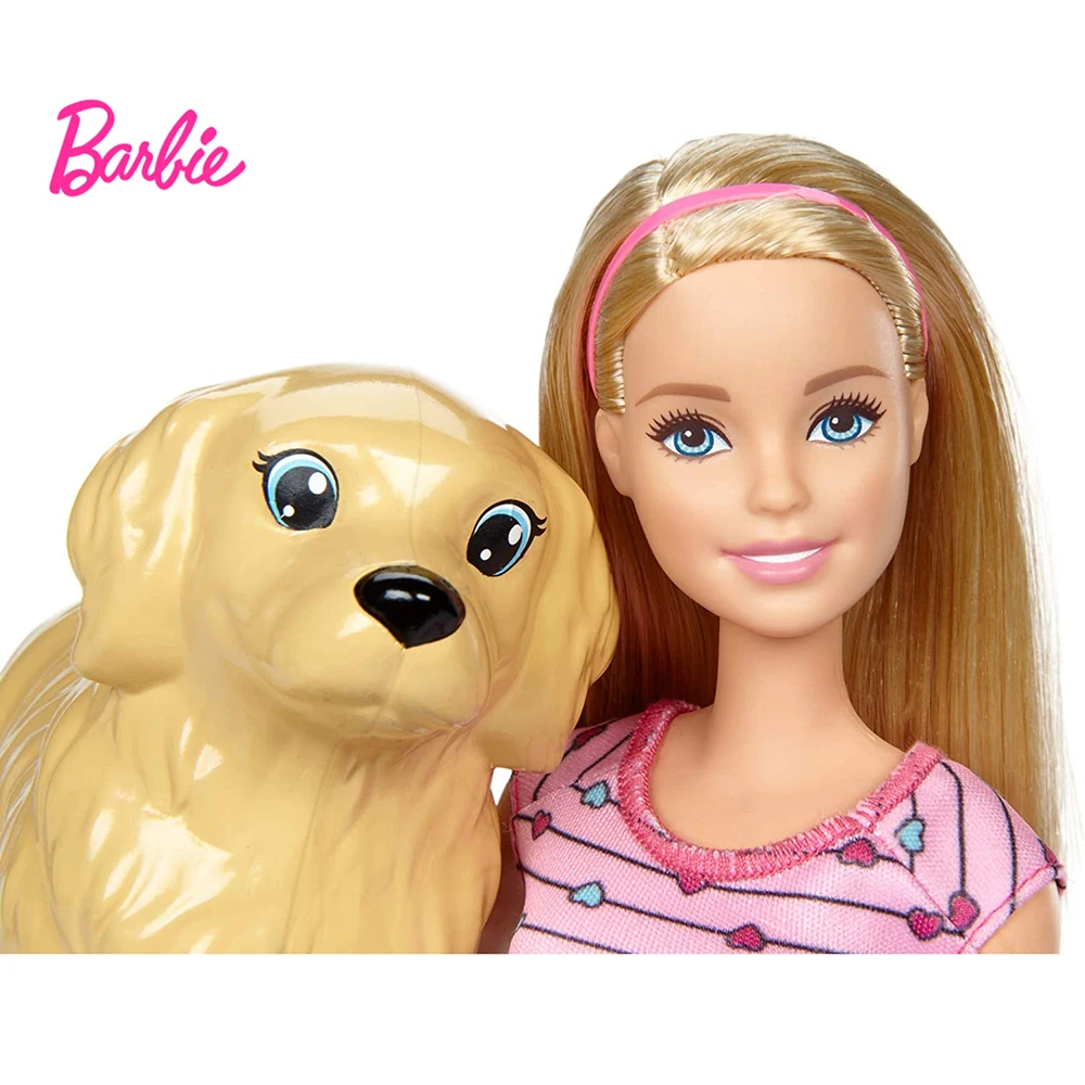 Barbie Îngrijire Câine Combo Născuții Papusa si Animale de companie 3 Pui de Câine Jucărie pentru Copii Îngrijire Câine Jucărie Set Fată Păpușă Jucărie Cadou de Crăciun FDD43