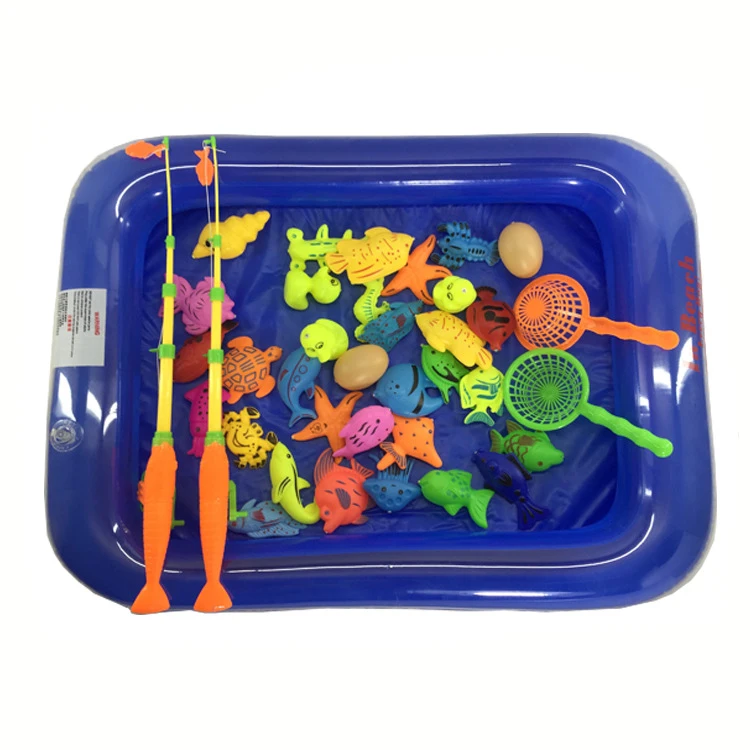 40pcs/lot cu Piscina Gonflabila de Pescuit Magnetic Jucărie Rod Net Set pentru Copii Model Juca Jocuri de Pescuit Jucării în aer liber(Roz si Albastru)
