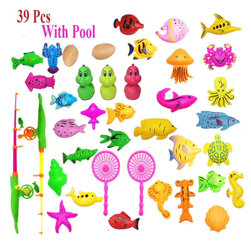 40pcs/lot cu Piscina Gonflabila de Pescuit Magnetic Jucărie Rod Net Set pentru Copii Model Juca Jocuri de Pescuit Jucării în aer liber(Roz si Albastru)