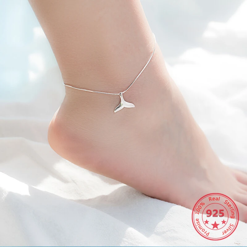 Simplu Moda Argint 925 Coadă De Pește Caseta Lanț Anklet Încălțăminte Picior Bratari Femei Bijuterii