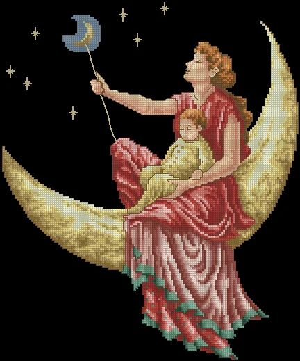 Calitate de Top Frumos Minunat Numărat goblen Kit Moon Fairy Mama si Copil Copil La Cerul de Noapte Zane