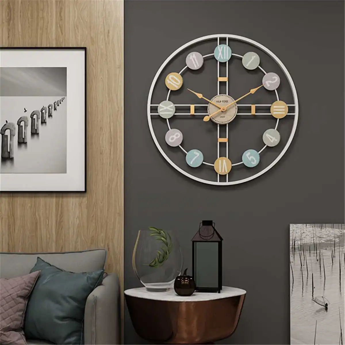 40CM Tăcut Ceas de Perete Rotund 3D Retro Nordic Metal Numeral Roman DIY Decor de Lux Ceas de Perete pentru Casa Living Bar Cafenea Decor