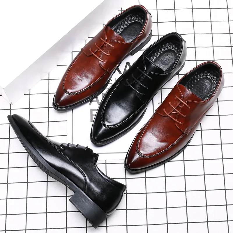 Plus Dimensiune Subliniat-n picioare de Oameni de Afaceri din Piele Pantofi Stil Britanic Formale Pantofi Low-toc de Culoare Solidă Non-alunecare de Bărbați Dantela-up Pantofi