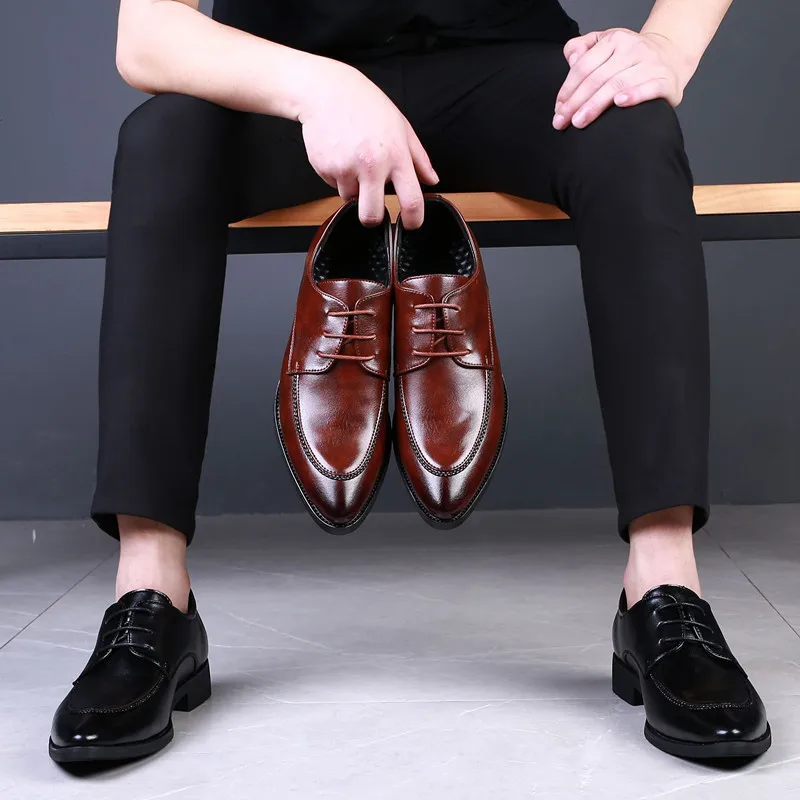 Plus Dimensiune Subliniat-n picioare de Oameni de Afaceri din Piele Pantofi Stil Britanic Formale Pantofi Low-toc de Culoare Solidă Non-alunecare de Bărbați Dantela-up Pantofi