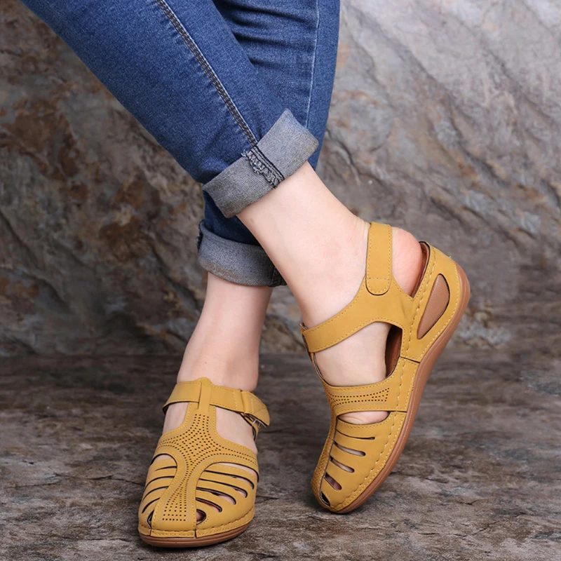 Femei Sandale De Vara Din Piele Pu De Epocă Gladiator Cârlig Buclă Casual De Cusut Femei Pană Pantofi Doamnelor Pantofi Platforma Plus Dimensiune