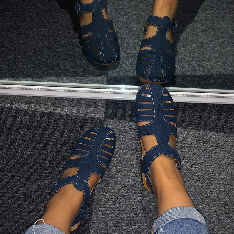 Femei Sandale De Vara Din Piele Pu De Epocă Gladiator Cârlig Buclă Casual De Cusut Femei Pană Pantofi Doamnelor Pantofi Platforma Plus Dimensiune