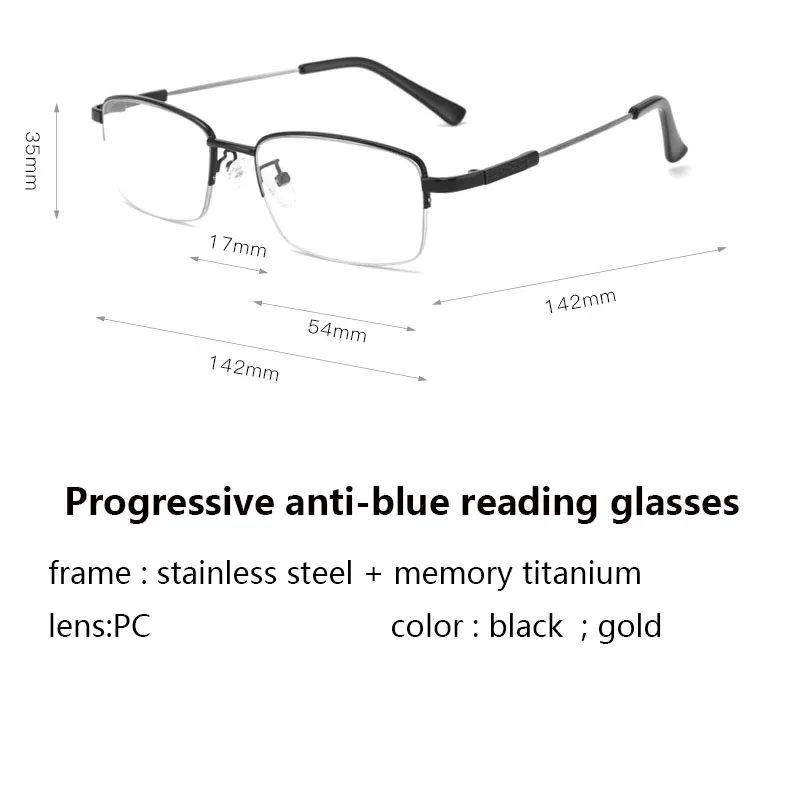 Titan Multifocală Progresivă Ochelari De Citit Bărbați Femei Anti Blue Light Departe Vedere Aliaj Presbyopic Ochelari Dioptrii