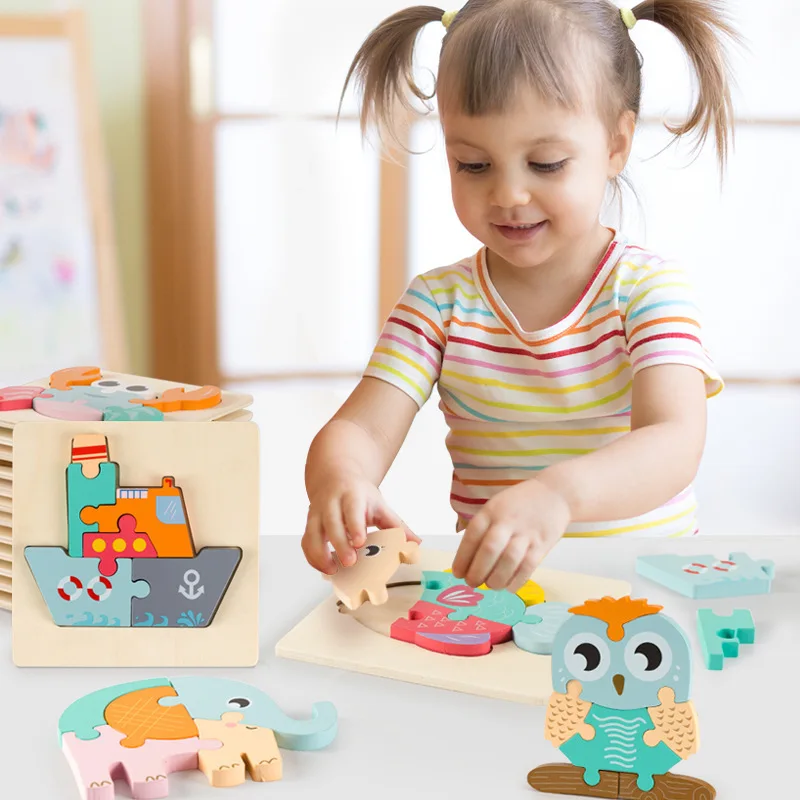 Pentru copii de înaltă calitate 3D puzzle din lemn jucarii educative timpurii de învățare cunoaștere copii desene animate înțelege inteligența puzzle