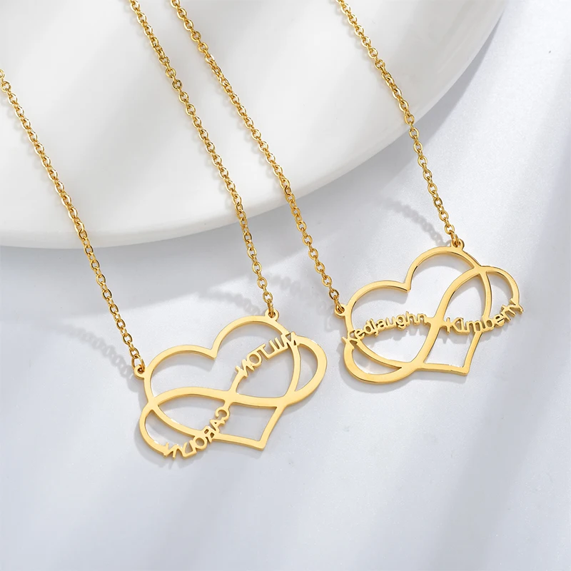 Raexrage Personalizate Infinity Numele Colier de dragoste din Oțel Inoxidabil Hollow Inima Lanț de Link-ul Coliere Femei Bijoux Femme