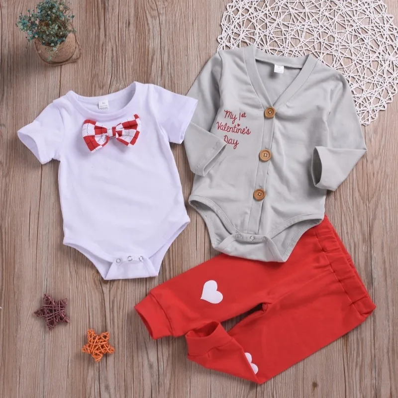 3pcs Haine Băiat Set Valentine Baby Boy Seturi de Îmbrăcăminte pentru Sugari, Costume Domn Tinuta Seturi Papion Camasa+Strat+pantaloni de Primăvară
