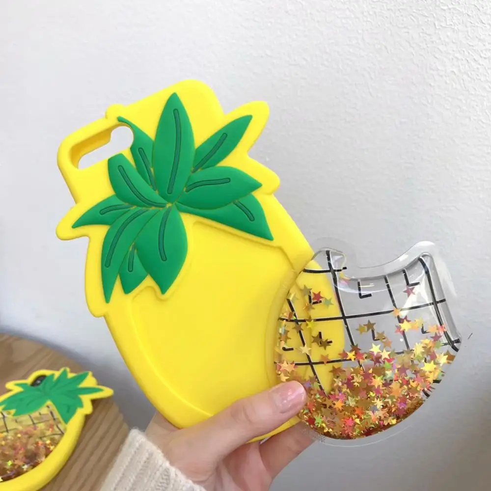3D Fructe de Ananas Dinamic Lichid nisipuri Mișcătoare Telefon Caz pentru iPhone 11 Pro XS Max XR X 6S 7 8 Plus Curea Frânghie Moale TPU Acoperire