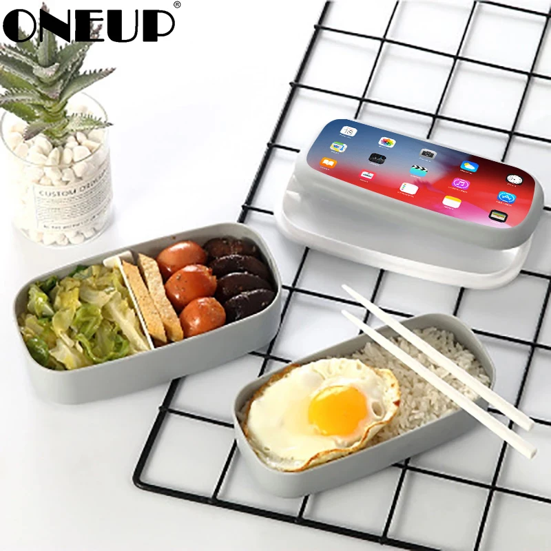 ONEUP Microunde 2Layer masa de Prânz Cutie Cu Compartimente Etanșe Cutie Bento Izolate Container pentru Alimente Cu Betisoarele
