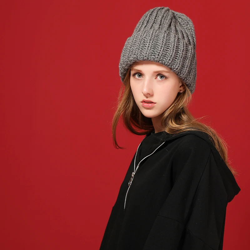 [FLB] Tricotat lână minge chelioși căciuli Casual streetwear Gros palarie cald capac Femei toamna iarna 2020 beanie hat 17042