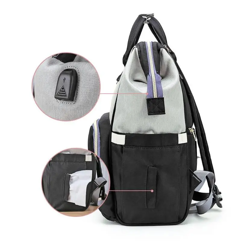 Baby sac de scutec mami cărucior saci USB de mare capacitate impermeabil sac de scutec kituri mami maternitate rucsac de călătorie nursing geantă de mână