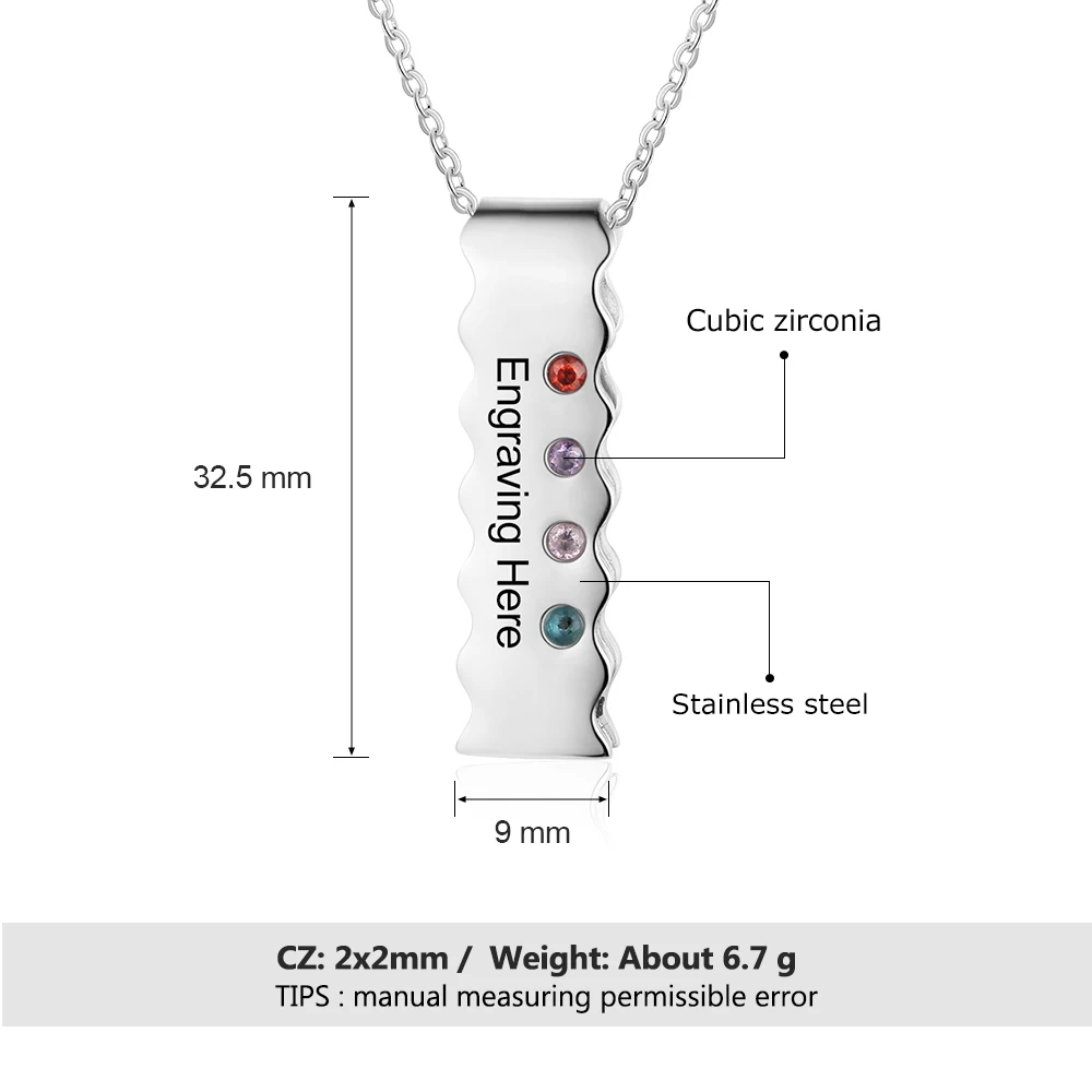 Personalizate Gravate Numele Bar Colier cu 4 Birthstones Personalizate din Oțel Inoxidabil Colier Bijuterii de Familie(JewelOra NE103779)
