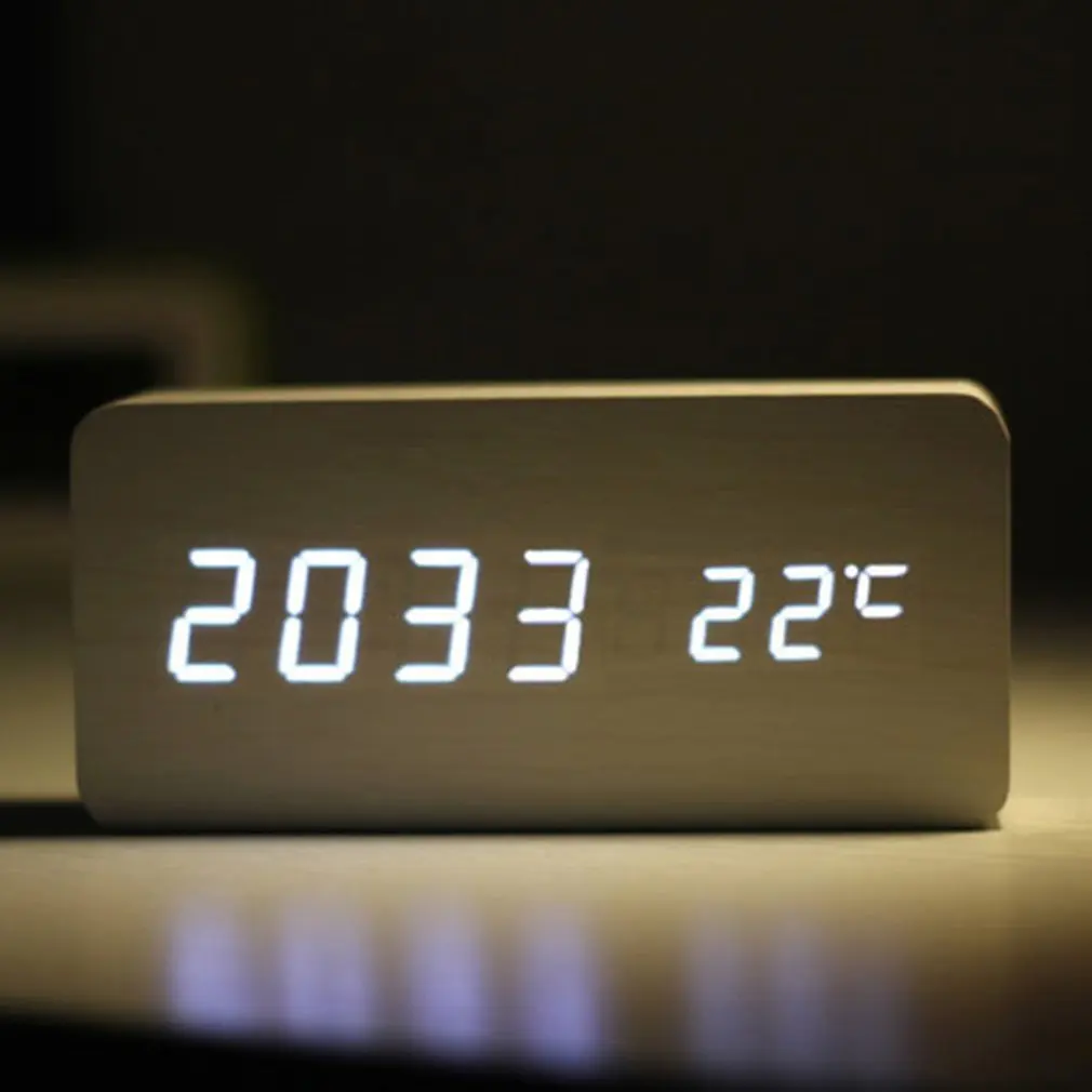 Creative Lemn Ceas Deșteptător Voce Mut Condus Calendar Noptiera Camera De Zi Cu Doua Temperatura Ceas Ceas Cu Alarmă