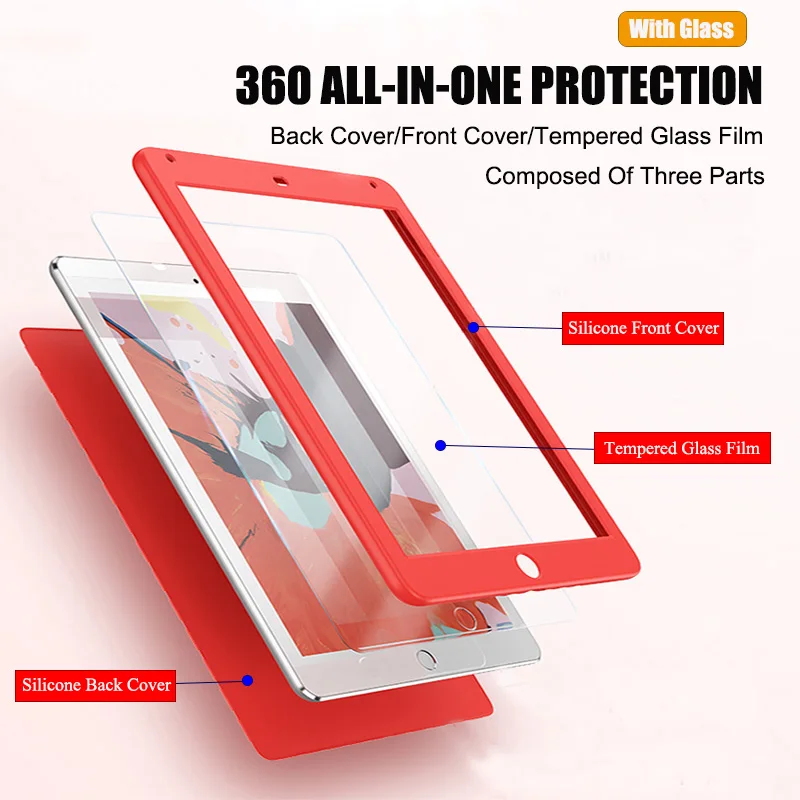 De lux 360 Full Protection Silicon Fata+Spate Caz+Sticla Film Pentru iPad 2 3 4 Ecran Protector de Acoperire A1460 A1396 A1430
