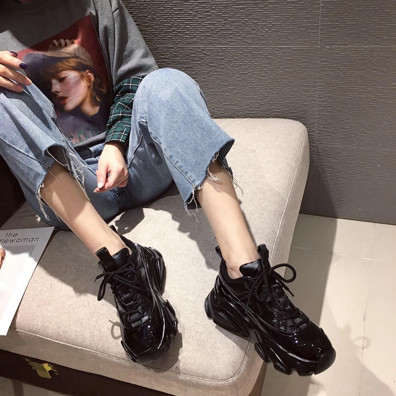De Brevete Din Piele Indesata Adidasi Femei 2020 Primăvară Stilul Punk Platforma Adidași Confortabil Femeie Dantela-Up Pantofi Casual