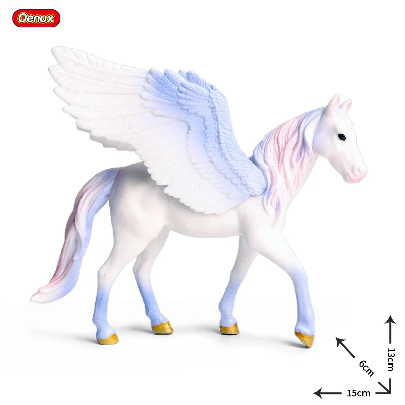 Oenux Original Basm Clasic Zbura Calul Simulare Animal Mitic Curcubeu Pegasus Figurine Model PVC Copii Jucărie Cadou