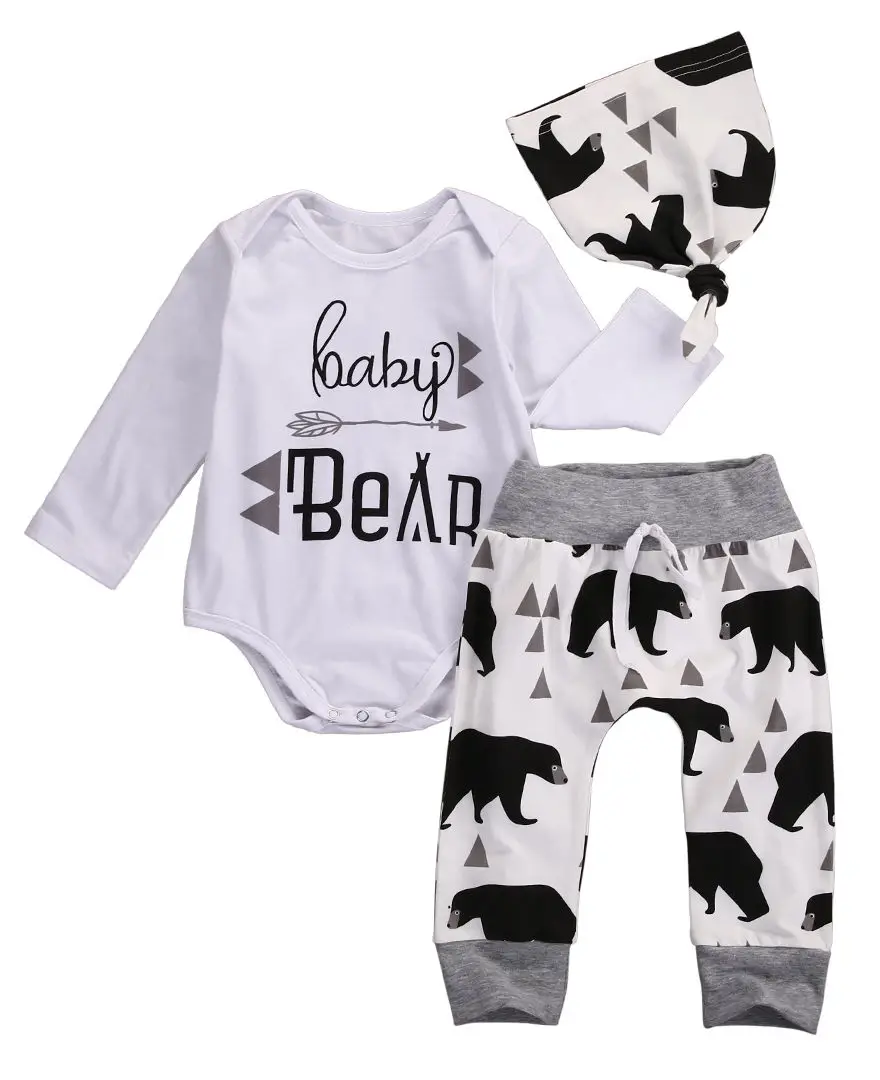 3Pcs 2018 Băieți copii haine de Urs Model de scrisoare maneca lunga Romepr+ pantaloni +Pălărie 3pcs costum copil nou-născut băiat de îmbrăcăminte set
