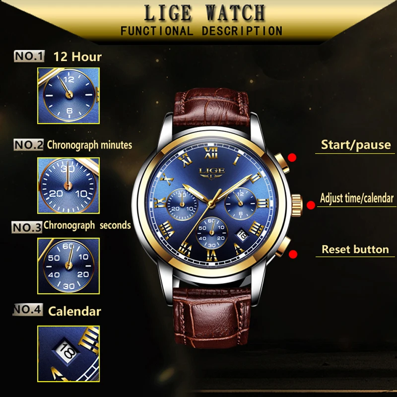 LIGE Relogio Masculino Bărbați Ceasuri de Lux Celebru Brand de Top Barbati de Moda Casual, Rochie din Piele Ceas Militar Cuarț Ceasuri de mana