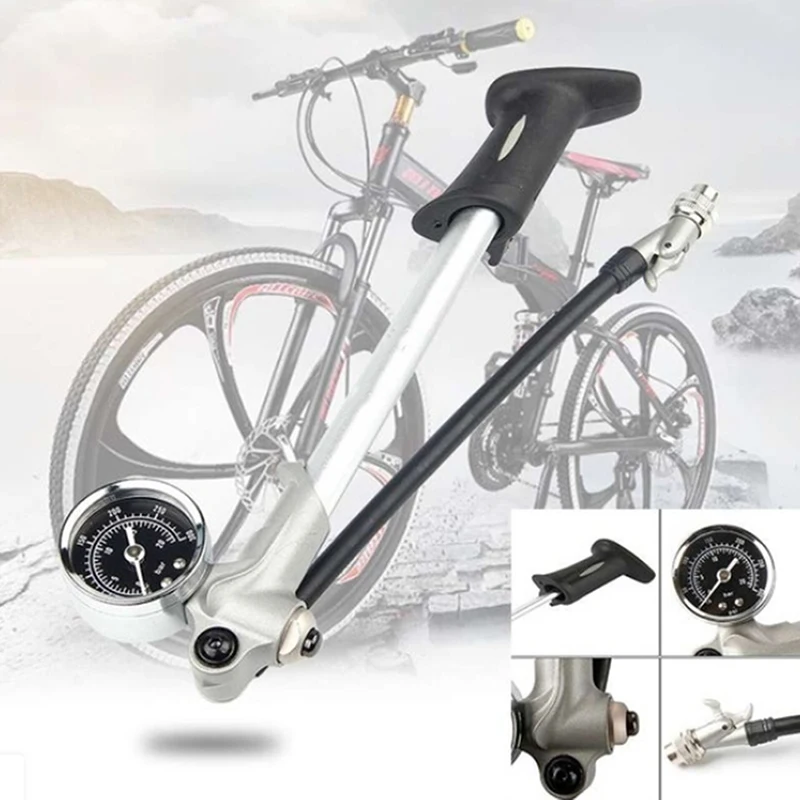 300PSI Bicicleta Soc de Aer Pompa de Umflare Biciclete Pompa Pentru a Umfla Furculita Șoc se Potrivește Schrader Cu psi/bar Manometru de Aerisire Furtun Pliabil