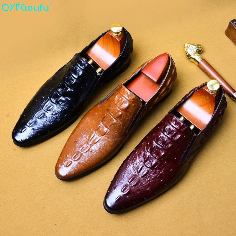QYFCIOUFU 2019 Handmade Italia Moda pantofi din piele de crocodil Petrecere de Nunta pantofi oxford pentru barbati din Piele pentru Bărbați Derby Pantofi Rochie