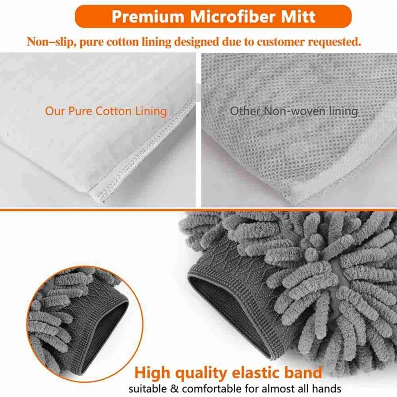 De mari Dimensiuni Car Wash Mitt - Premium Chenille Microfibra se Spala Mănușă și Prosoape din Microfibră - nu lasa Scame - Zero Gratuit (2X Prosoape +