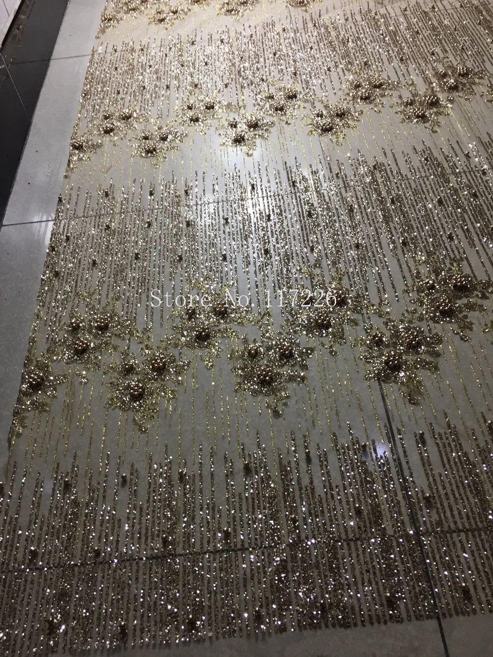 Culoare de aur top de vânzare sclipici plasă de material pentru rochie de seara 5 metri speciale JRB-1001 de lipit cu sclipici tesatura dantela cu perle