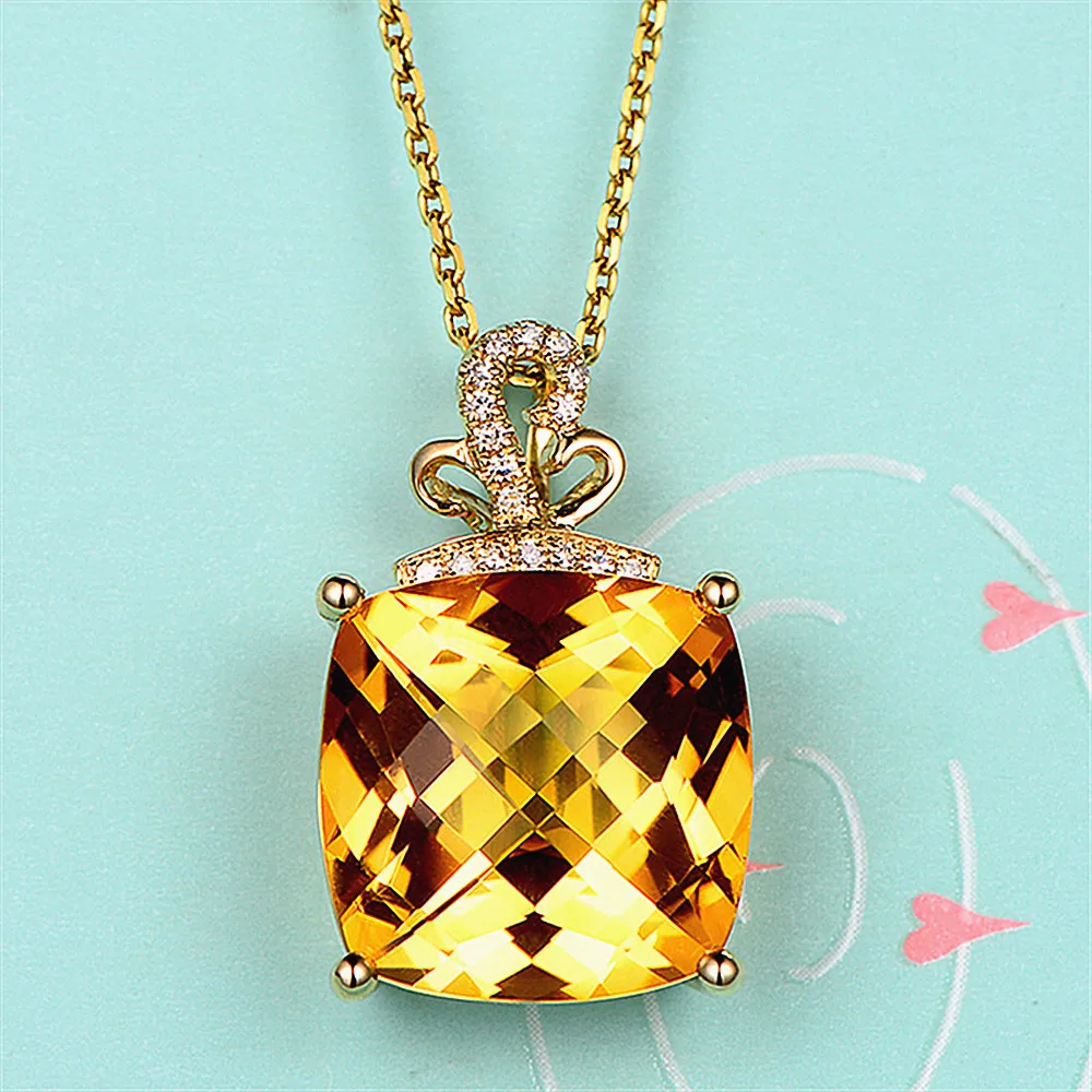 Pătrat galben de cristal de citrin pietre pretioase diamante pandantiv coliere pentru femei de culoare de aur cravată bijuterii bijoux cadouri de moda noua