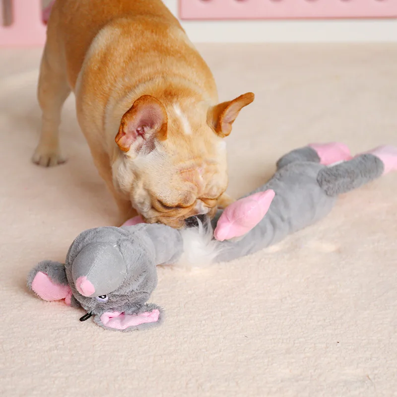 Sunet Lung Bulldog Francez De Dormit Câine Jucării Pentru Câini De Talie Mare Interactive Fleece Pet Trainer Squeaker Pentru Pui De Animale Accesoriu