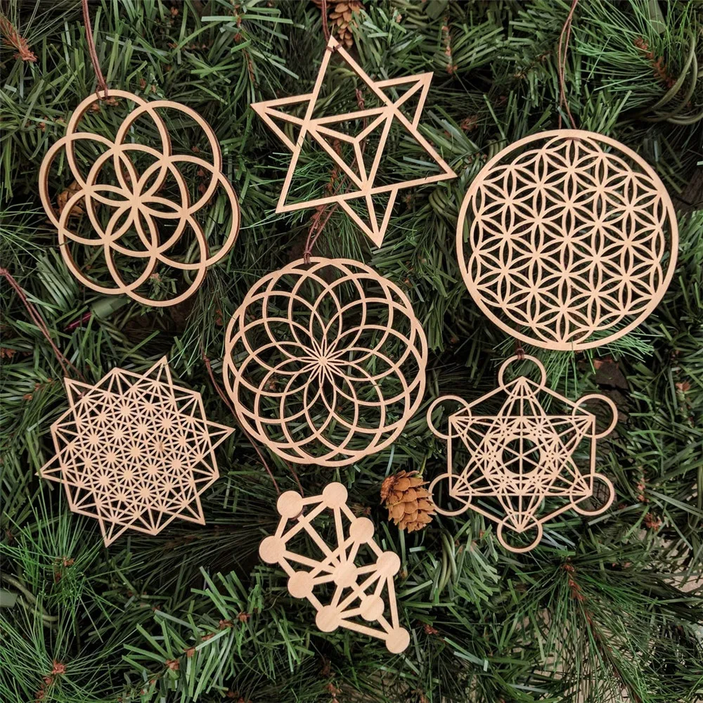 Floarea Vieții Pomul Vieții Ornamente de Crăciun cu Laser Tăiat Lemn Geometria Sacra Simbol de Crăciun de Decorare Festiva si Petrecere de Agățat