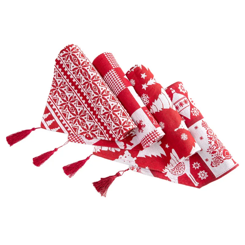 Roșu Alb Grilă Tabelul Runner Crăciun Stil Modern Cârpă De Bumbac Imprimat Xmas Copac Stele Fulg De Nea Alergatori De Masă Decoratiuni 2021