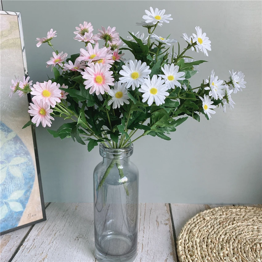 Frumoasa crizantema Sălbatic buchet de flori matase flori artificiale pentru decor gradina alb daisy flores cu frunze de fals