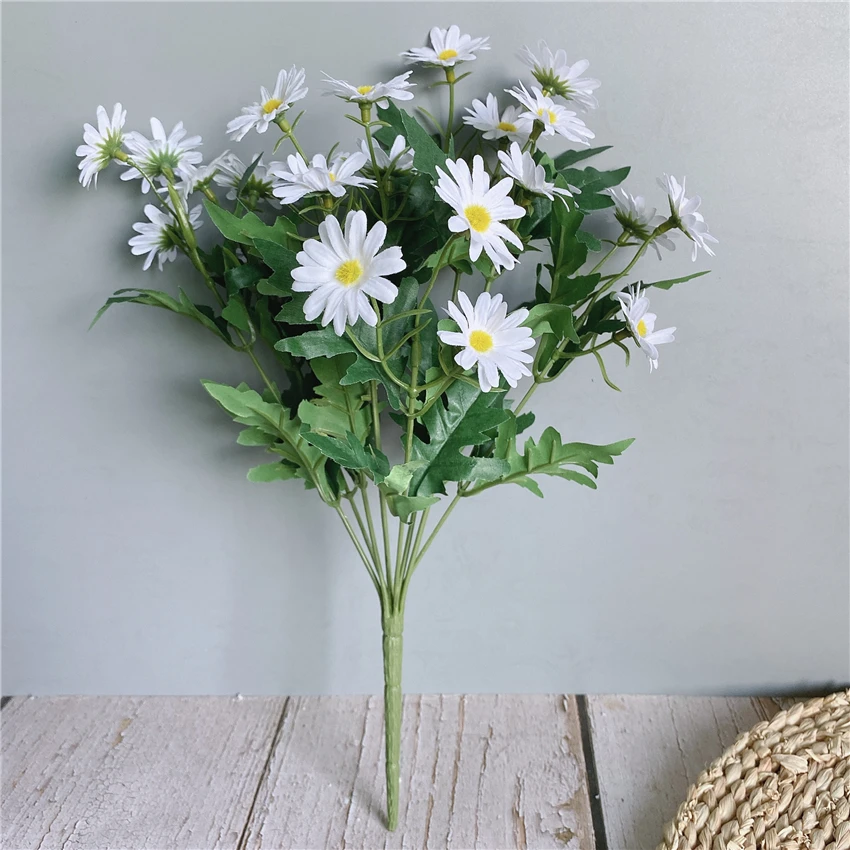 Frumoasa crizantema Sălbatic buchet de flori matase flori artificiale pentru decor gradina alb daisy flores cu frunze de fals