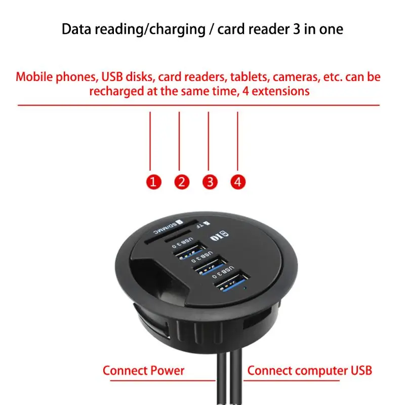 Negru UE Plug 2.5 Inch Etanșare Gaură Într-Birou de Montare 3 Porturi USB 3.0 Hub Adaptor Pentru Laptop PC Tablete Accesorii