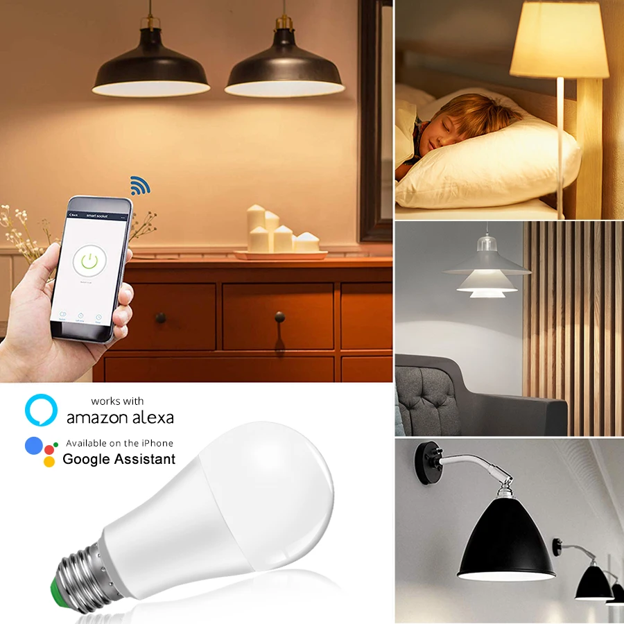 WiFi Lampa 15W Fiolă Smart LED E27 Bec B22 Inteligent ampolleta wifi lampada Alexa Google Asistent Echo Aplicație de Control