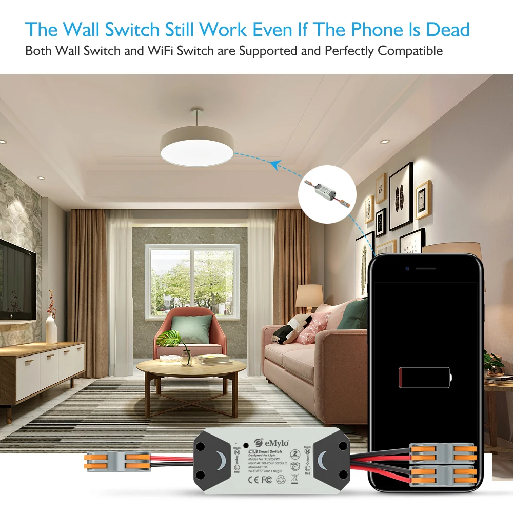 EMylo Smart Switch 2 buc WIFI Întrerupător AC 220V 2 canale 433mhz fără Fir Control de la Distanță Comutator Timer pentru Google Acasa