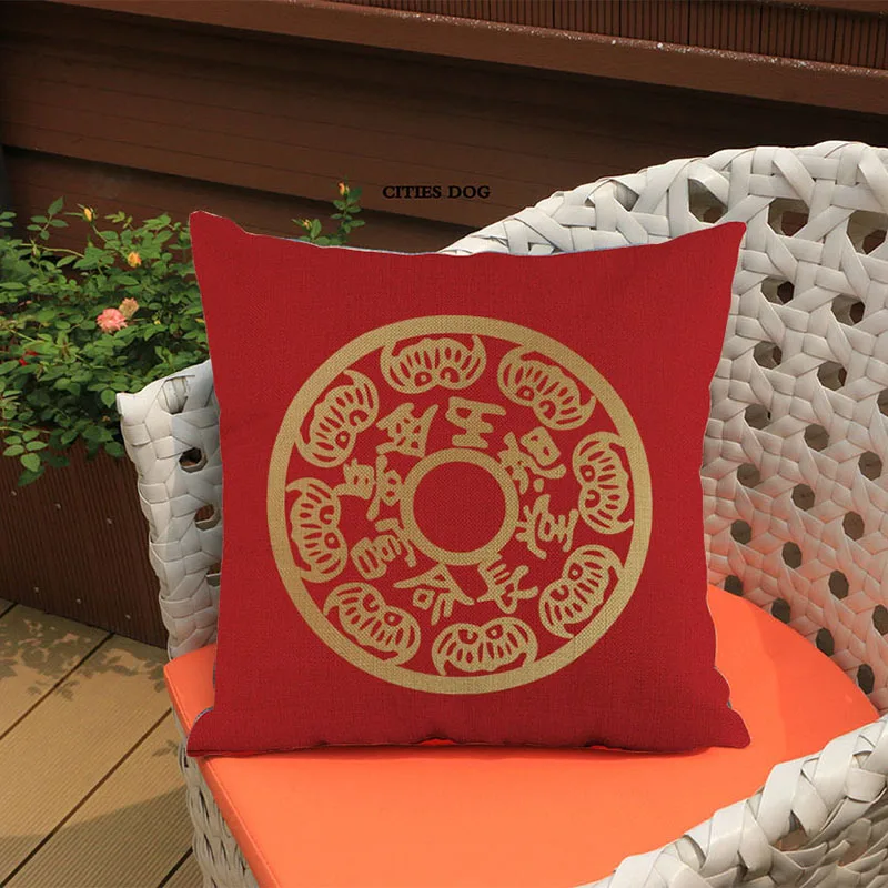 Fericit Anul Nou Chinezesc Stil Fundal Roșu Norocos Fu Personajul Arunca Pernă Canapea Acasă, Cameră De Vacanță Decorative Pernele De Acoperire