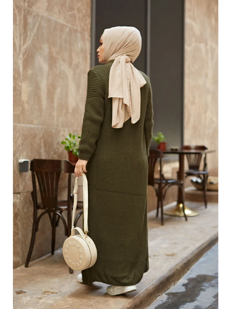 Toamna Iarna 2 Piese Rochie Și Cardigan Set Hijab Costum Tricotate Rochie Maxi Turcia Musulmană Moda Femeilor Islamice Îmbrăcăminte Abaya