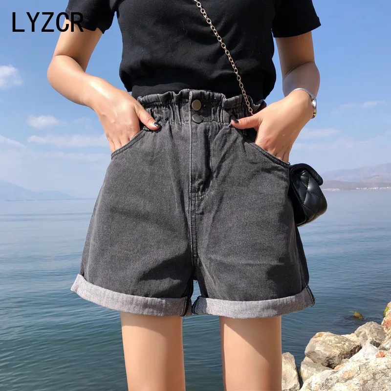 LYZCR Femei de Vară pantaloni Scurți de Blugi Pentru Femei Vrac Înaltă Talie pantaloni Scurți din Denim pentru Femei Talie Elastic Largi Picior Doamnelor Blugi Scurte de sex Feminin