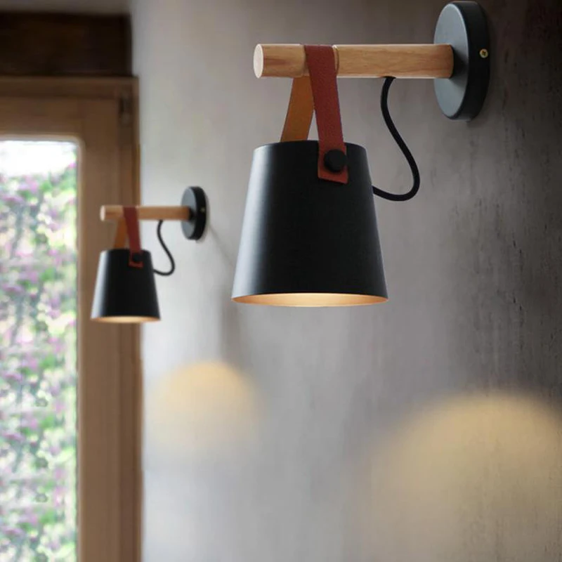 Modern din lemn și Lumini de Perete Tranșee de prindere Metalice de Perete Lampă de Iluminat Alb Negru Culoare pentru Cafe-Bar dormitor Decor acasă