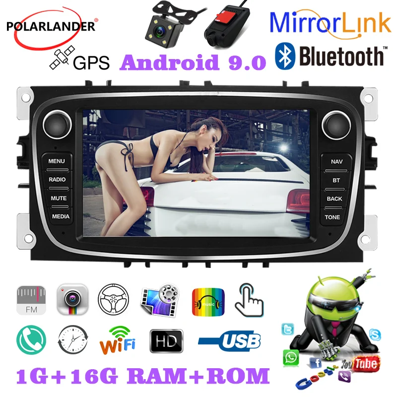 7 Inch 2 Din Touch Capacitiv Radio Auto GPS, WiFi, Android, iOS Airplay Spate dual USB Pentru Ford/Focus/S-Max/Mondeo 9/GalaxyC-Max