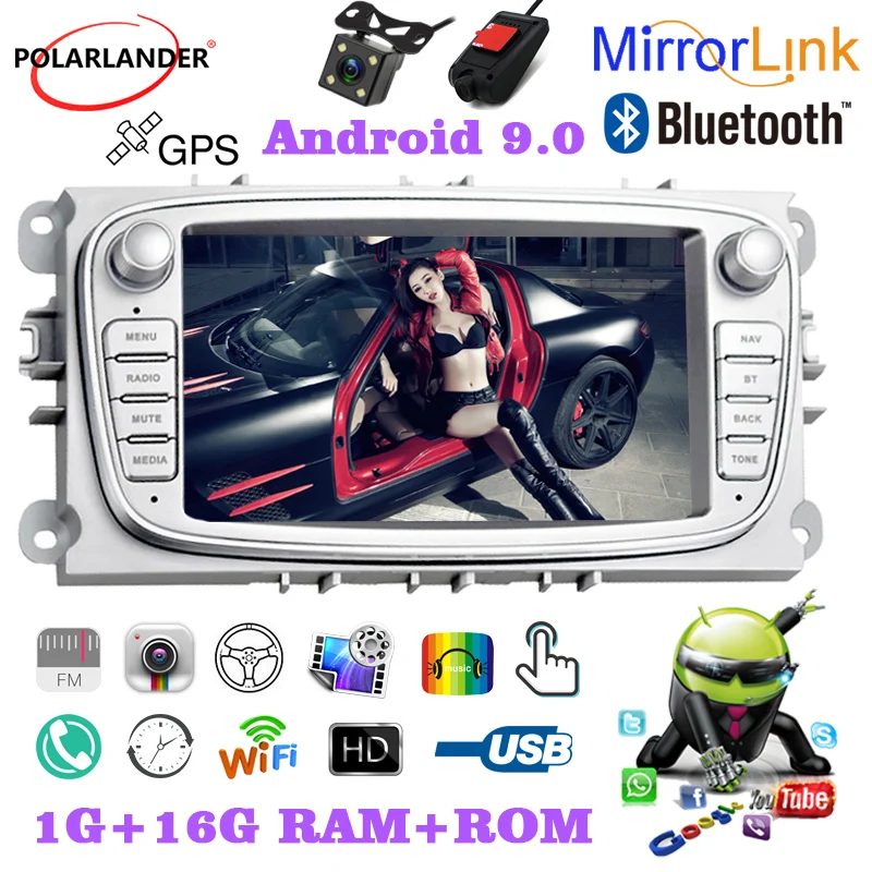 7 Inch 2 Din Touch Capacitiv Radio Auto GPS, WiFi, Android, iOS Airplay Spate dual USB Pentru Ford/Focus/S-Max/Mondeo 9/GalaxyC-Max