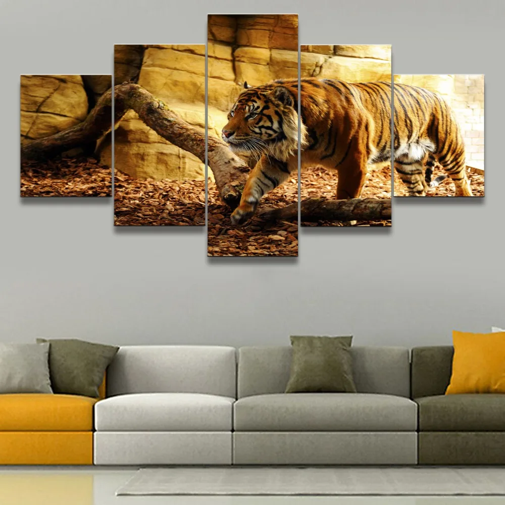Panza HD Printuri de Imagini Arta de Perete Cadru Modular Pentru Camera de zi Acasă Decorative 5 Piese Animal Tigru Picturi Poster